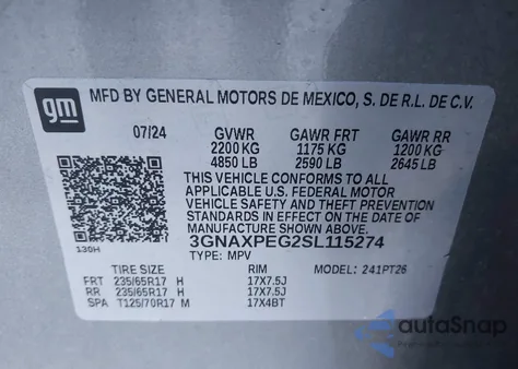 2025 Chevrolet Equinox Awd Lt from USA, damaged, VIN 3GNAXPEG2SL115274